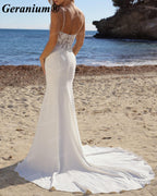 Geranium Deep V-Neck Lace Fit & Flare Wedding Dress with V-Back – GER92