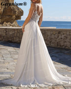 Geranium Plunging V-Neck Lace Chiffon A-Line Wedding Dress – GER89