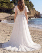 Geranium Plunging V-Neck Lace A-Line Wedding Dress – GER74