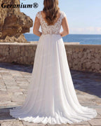 Geranium V-Neck Lace Chiffon A-Line Wedding Dress – GER71