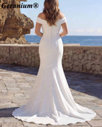 Geranium Off-the-Shoulder Crepe Mermaid Wedding Dress – GER80