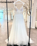 Geranium 3D Floral Plunging V-Neck A-Line Wedding Dress – GER33