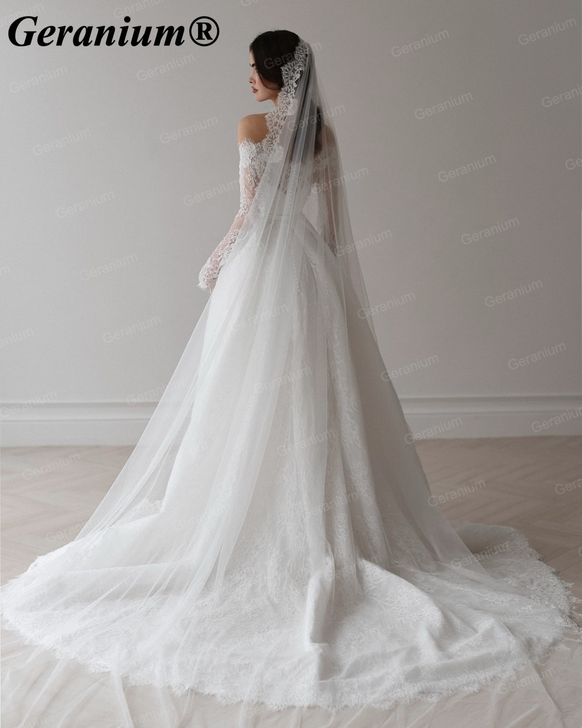 Geranium Off-the-Shoulder Long Sleeve Lace A-Line Wedding Dress – GER2