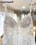 Geranium 3D Floral Plunging V-Neck A-Line Wedding Dress – GER33