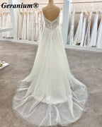Geranium Pearl Beaded Corset Ball Gown Wedding Dress with Spaghetti Straps – GER102