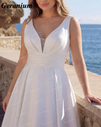 Geranium Plunging V-Neck Satin A-Line Wedding Dress – GER78