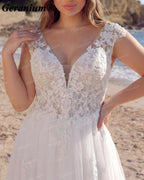Geranium Plunging V-Neck Lace Tulle A-Line Wedding Dress – GER81