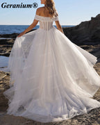 Geranium Off-the-Shoulder Corset Ball Gown Wedding Dress – GER91