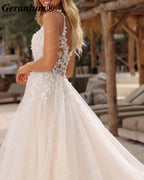 Geranium Plunging V-Neck Lace A-Line Wedding Dress GER57