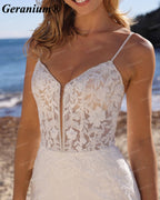 Geranium Deep V-Neck Lace Fit & Flare Wedding Dress with V-Back – GER92