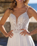 Geranium Plunging V-Neck Lace Chiffon A-Line Wedding Dress – GER89
