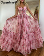 GERANIUM Floral Corset Sweetheart A-Line Prom Dress GER694P