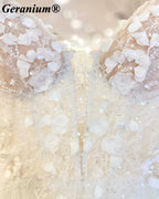 Geranium 3D Floral Plunging V-Neck A-Line Wedding Dress – GER33