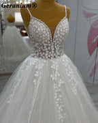 Geranium Plunging V-Neck Lace Ball Gown Wedding Dress – GER9