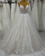 Geranium Plunging V-Neck Lace Ball Gown Wedding Dress – GER9