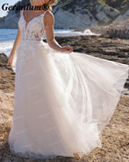 Geranium Plunging V-Neck Lace A-Line Wedding Dress GER61