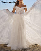 Geranium Off-the-Shoulder Corset Ball Gown Wedding Dress – GER91
