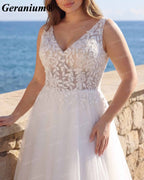 Geranium V-Neck Lace A-Line Wedding Dress – GER72