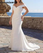 Geranium Off-the-Shoulder Crepe Mermaid Wedding Dress – GER80