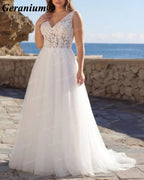Geranium V-Neck Lace A-Line Wedding Dress – GER72