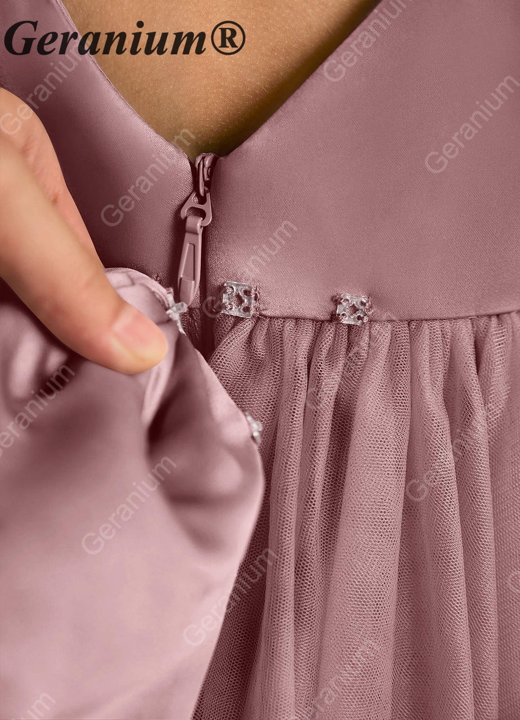 Geranium Heart Back Dusty Rose Tulle Flower Girl Dress with Oversized Detachable Bow KD-182