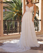Geranium Plunging V-Neck Lace Chiffon A-Line Wedding Dress – GER86