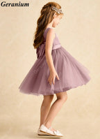 Geranium Dusty Rose Flower Girl Dress Tulle Bow Back Kids Party Dress Wedding Birthday Dress for Girls KD-10