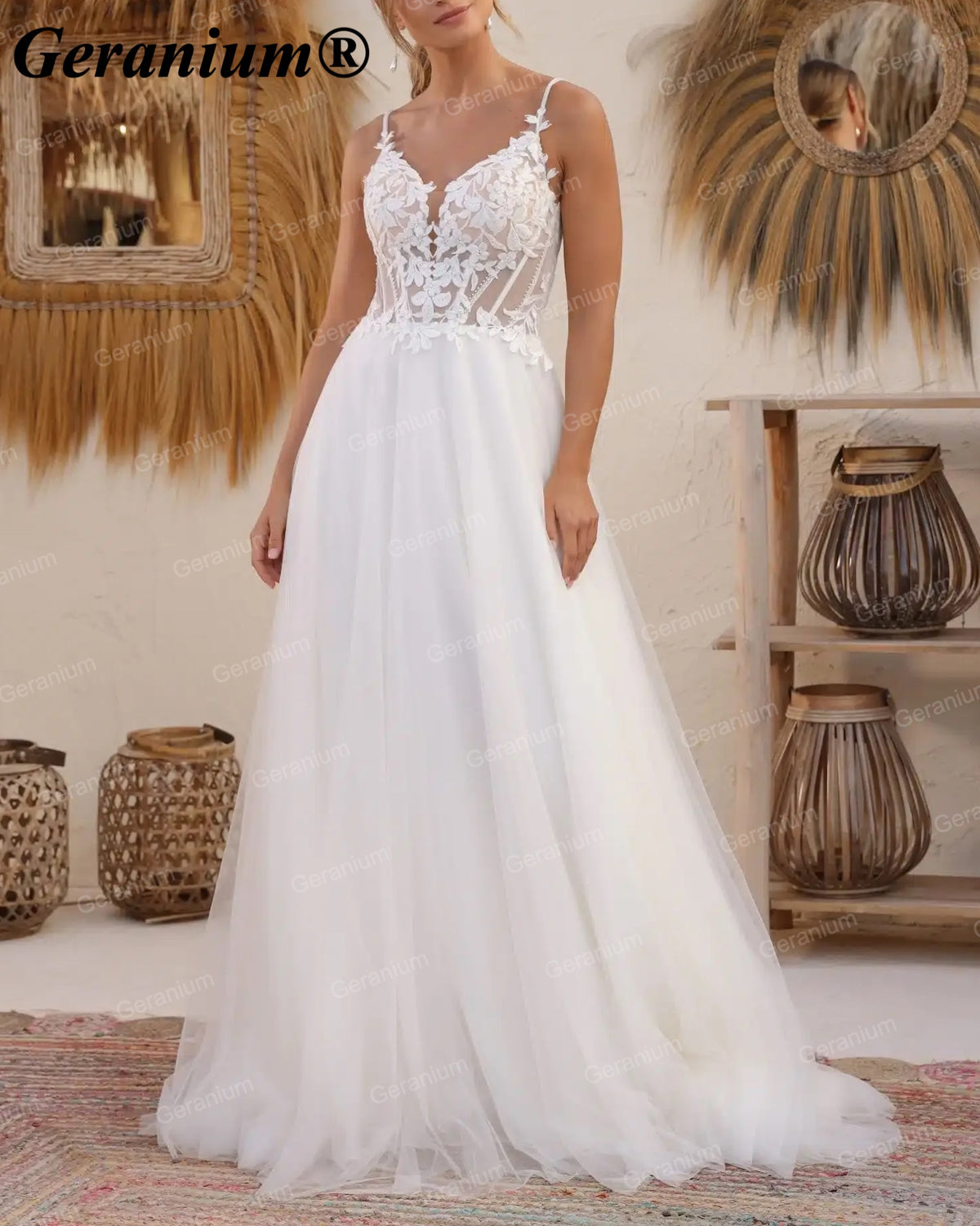 GERANIUM Lace Tulle A-Line Wedding Dress GER50