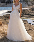Geranium Plunging V-Neck Lace A-Line Wedding Dress GER61