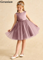 Geranium Dusty Rose Flower Girl Dress Tulle Bow Back Kids Party Dress Wedding Birthday Dress for Girls KD-10