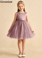 Geranium Dusty Rose Flower Girl Dress Tulle Bow Back Kids Party Dress Wedding Birthday Dress for Girls KD-10