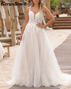 Geranium Plunging V-Neck Lace A-Line Wedding Dress GER57