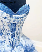 Geranium Blue Floral Corset Homecoming Dress – GER687P