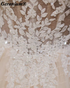 Geranium Plunging V-Neck Lace Ball Gown Wedding Dress – GER18