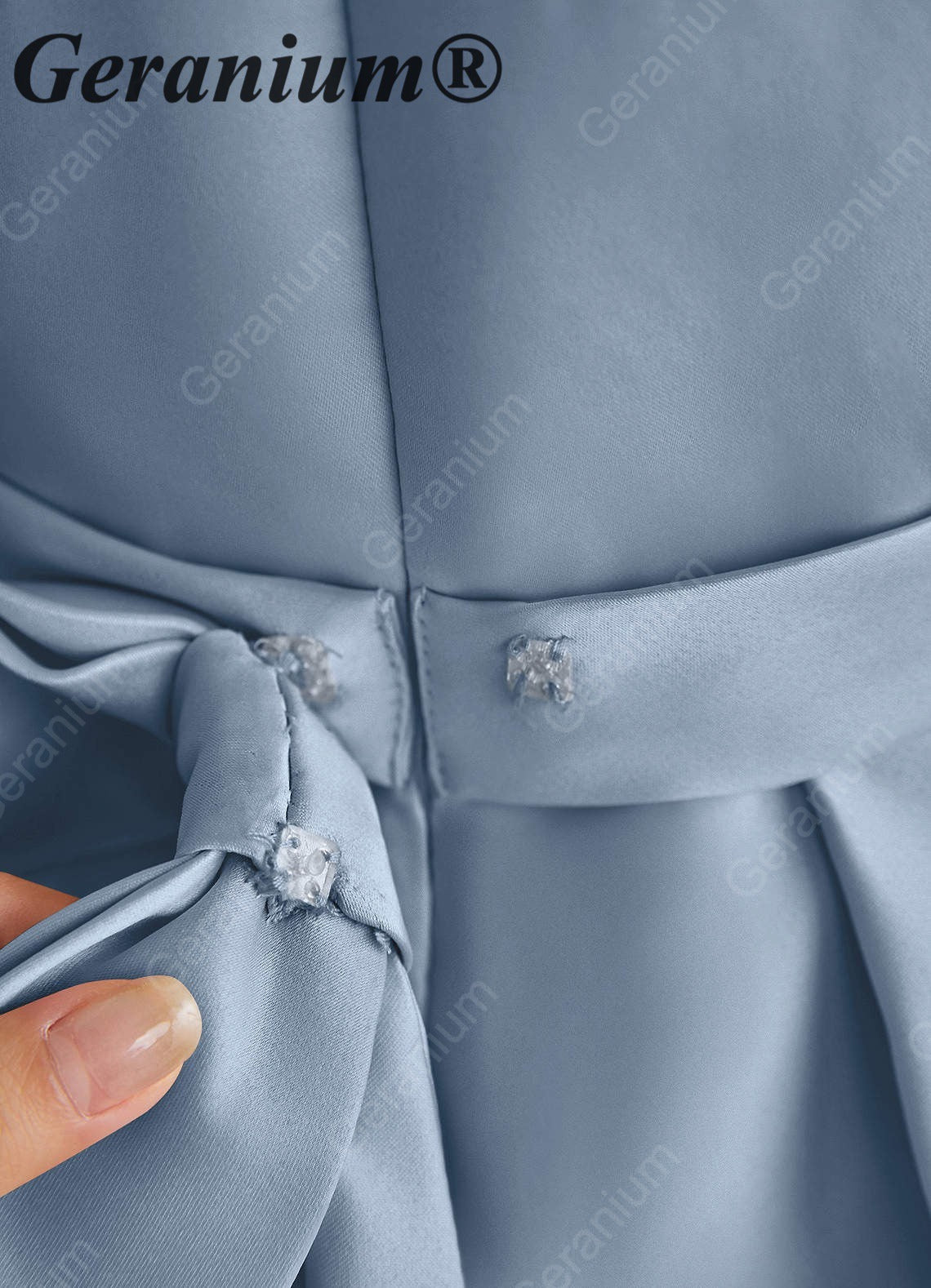 Geranium Elegant Dusty Blue Satin Flower Girl Dress - Puffy Short Sleeve Princess Gown with Back Bow KD-191