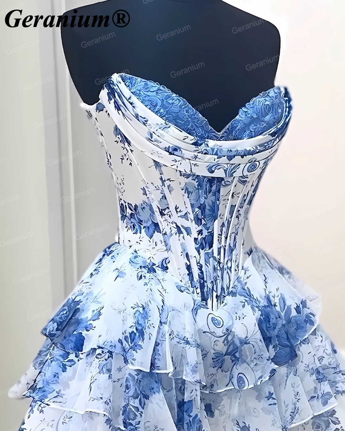 Geranium Blue Floral Corset Homecoming Dress – GER687P
