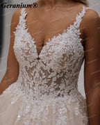 Geranium Plunging V-Neck Lace Ball Gown Wedding Dress – GER18