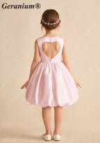 Geranium Girl's Pink Satin Flower Girl Dress - Sweet Heart Cut-Out Back Bubble Hem Party Gown KD-226