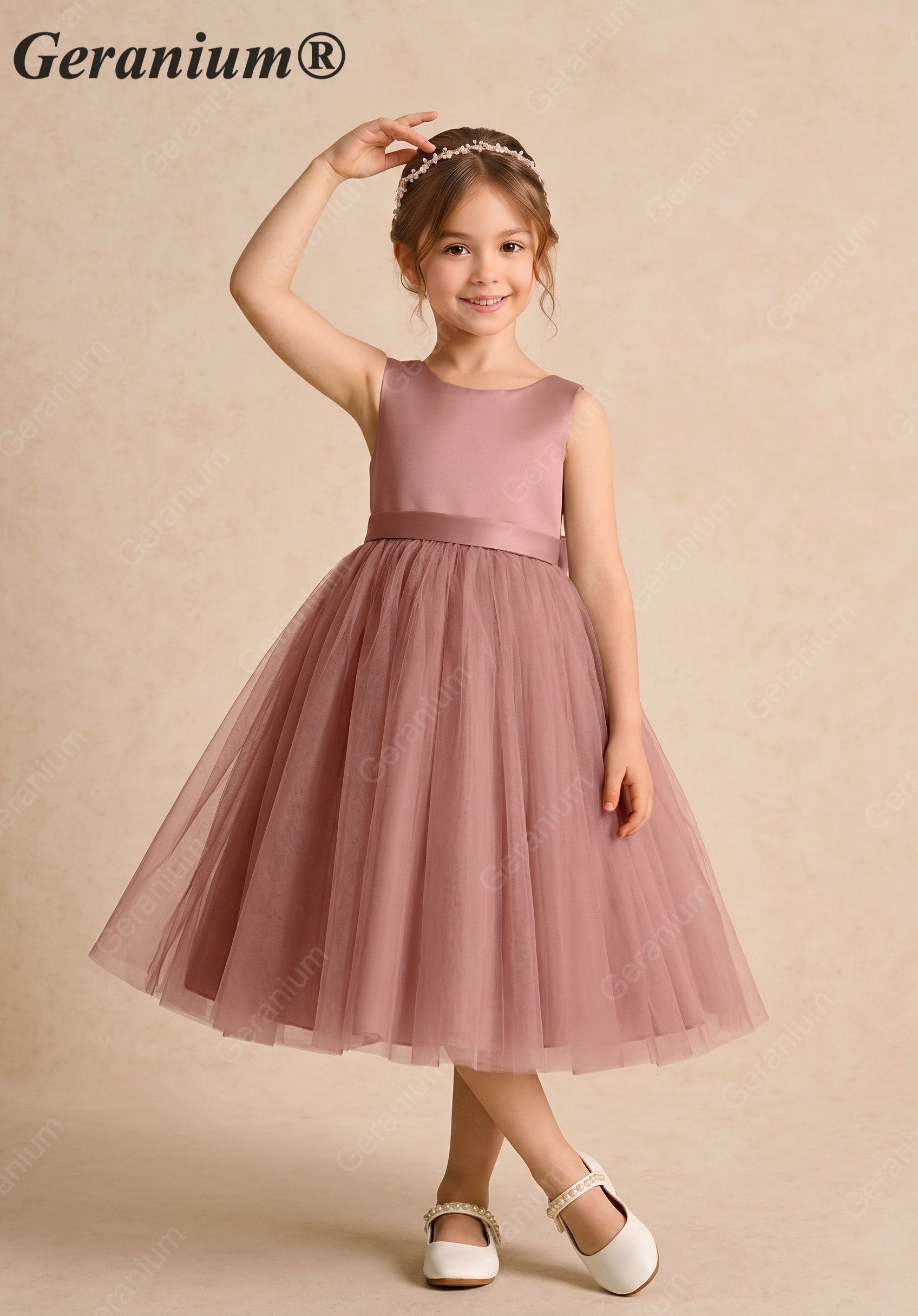 Geranium Enchanter Mauve Butterfly Wing Flower Girl Dress - Tulle Princess Party Gown for Kids KD-214 Secondary image