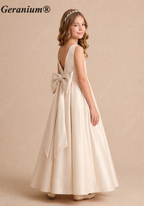 Geranium Elegant Satin V-Back Junior Bridesmaid Dress with Large Bow KD-196J