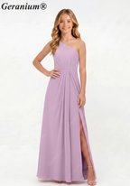 Geranium Elegant One-Shoulder Pleated Chiffon Junior Bridesmaid Dress with Side Slit KD-317