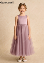 Geranium Heart Back Dusty Rose Tulle Flower Girl Dress with Oversized Detachable Bow KD-182