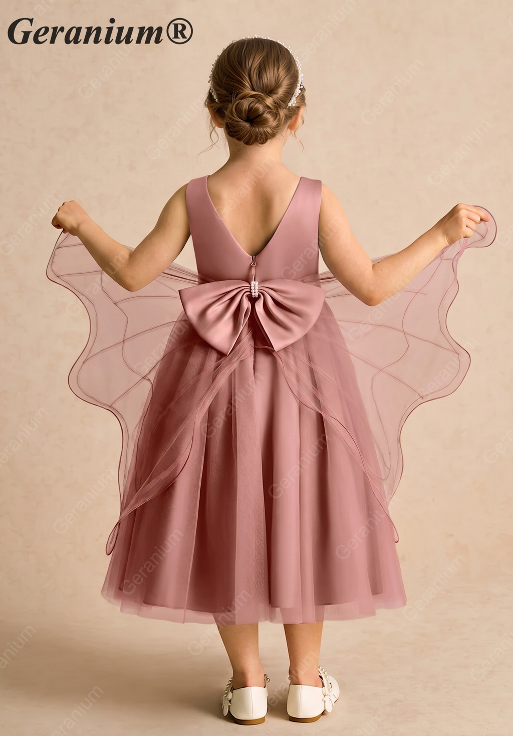 Geranium Enchanter Mauve Butterfly Wing Flower Girl Dress - Tulle Princess Party Gown for Kids KD-214