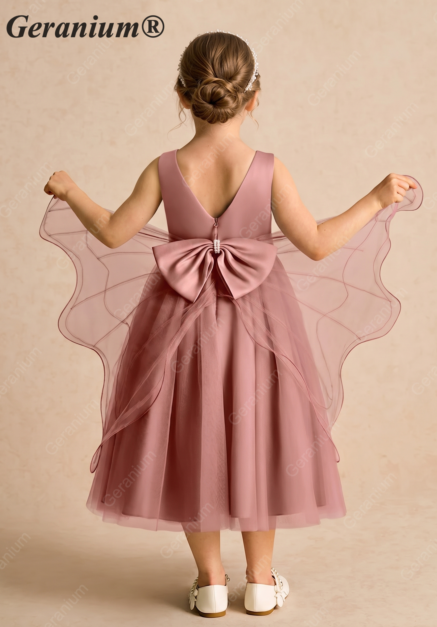 Geranium Enchanter Mauve Butterfly Wing Flower Girl Dress - Tulle Princess Party Gown for Kids KD-214