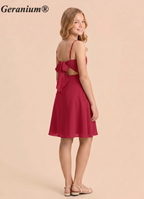 Geranium Elegant Spaghetti Strap A-Line Knee-Length Chiffon Dress with Open Back Bow – Junior Bridesmaid / Party Dress KD-108