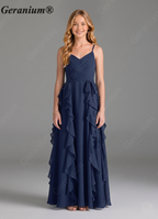 Geranium Sage Green Chiffon Junior Bridesmaid Dress with Ruffle Skirt – Spaghetti Strap V-Neck Teen Formal Dress KD-57