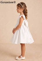 Geranium Elegant Flutter Sleeve Satin Flower Girl Dress with Oversized Back Bow - Ball Gown for Weddings & Communtions KD-280