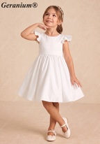 Geranium Elegant Flutter Sleeve Satin Flower Girl Dress with Oversized Back Bow - Ball Gown for Weddings & Communtions KD-280