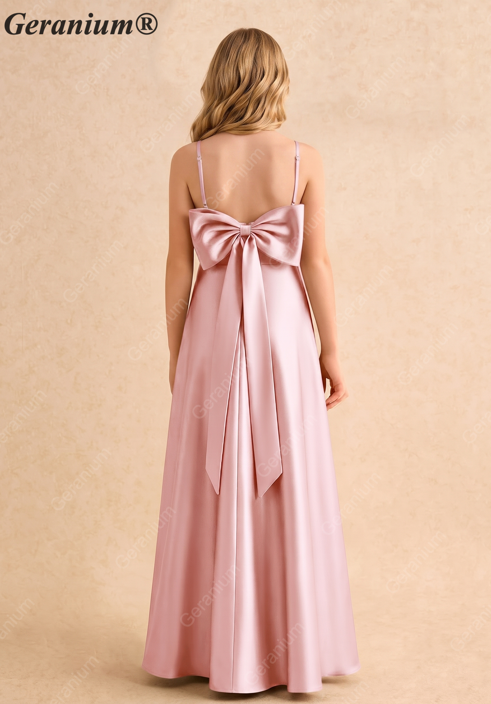 Geranium Elegant Square Neck Satin Flower Girl Dress with Detachable Back Bow - Dusty Rose KD-215