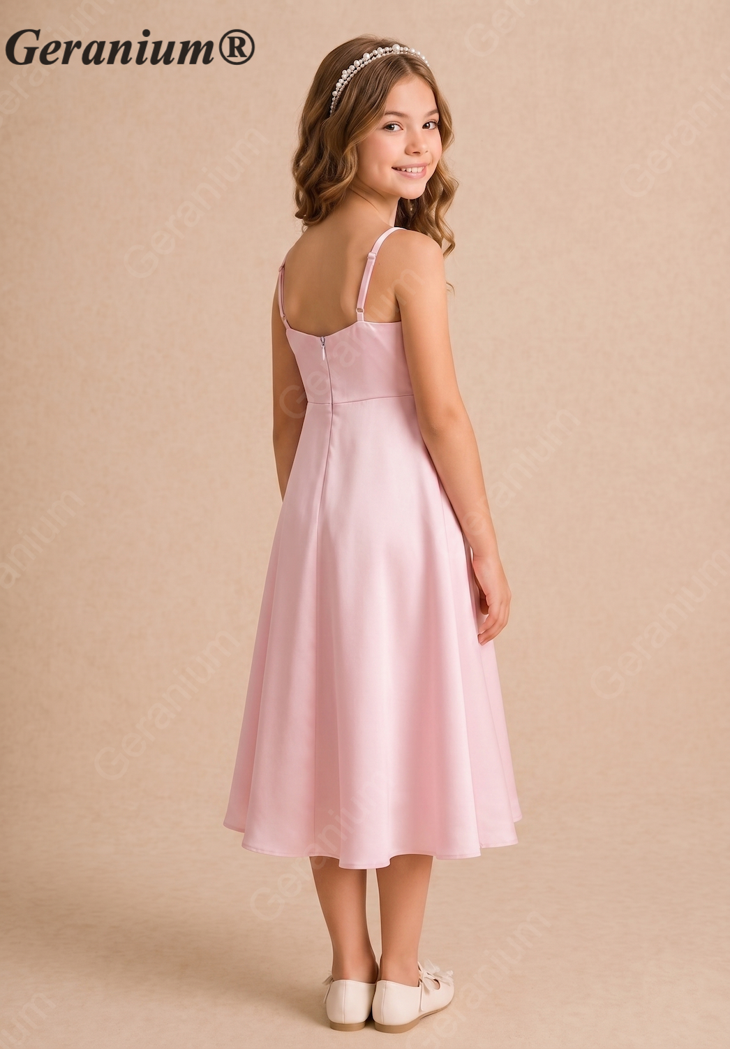 Geranium Satin Cowl Neck Junior Bridesmaid Midi Dress – KD-224J Image secondaire du produit